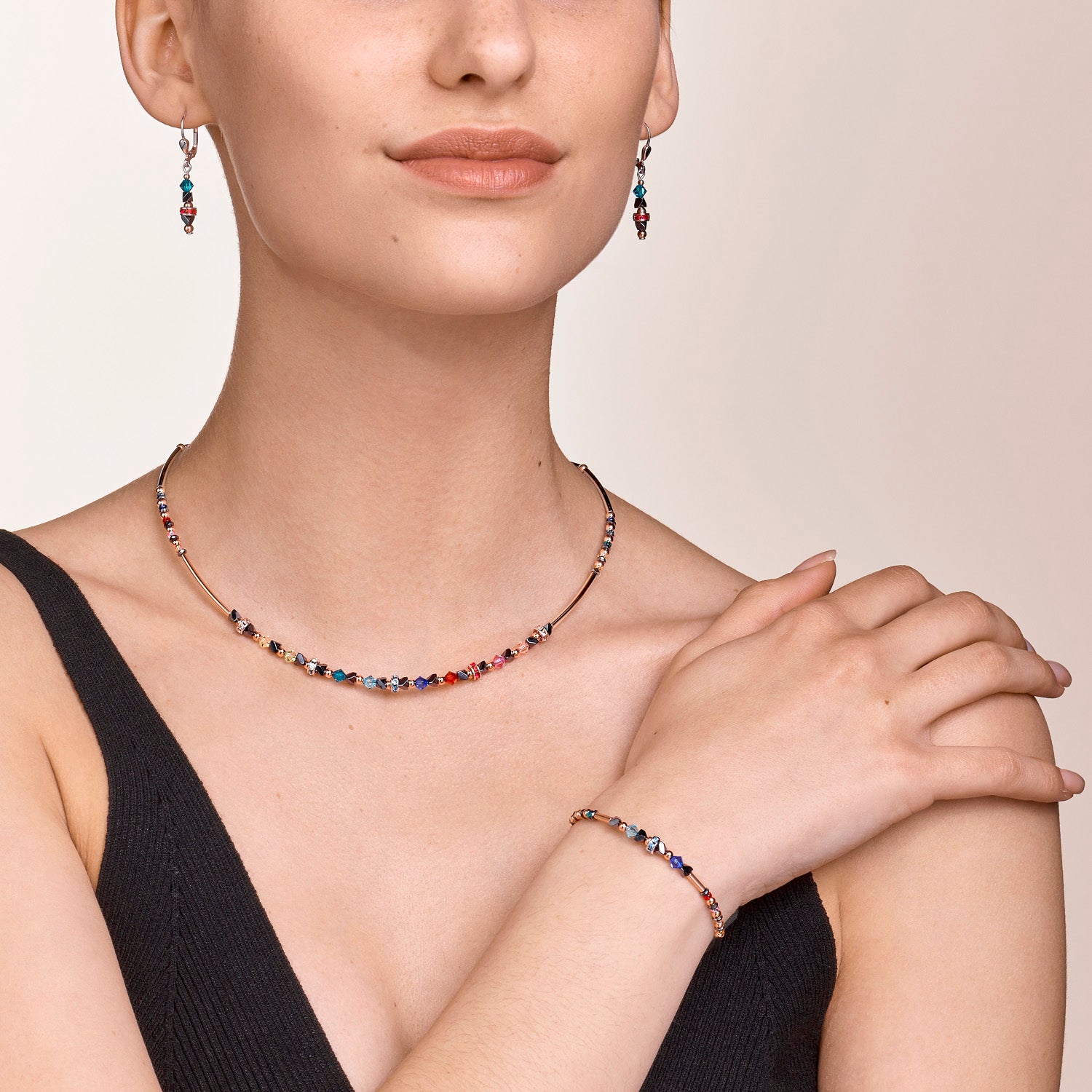 Bracelet Fine & Edgy Hematite & Crystals & Stainless Steel multicolor