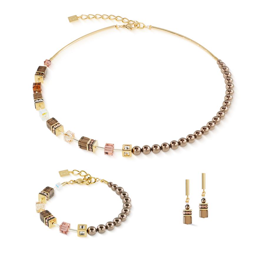 GeoCUBE® Precious Fusion Pearls Earrings Mocha Mousse