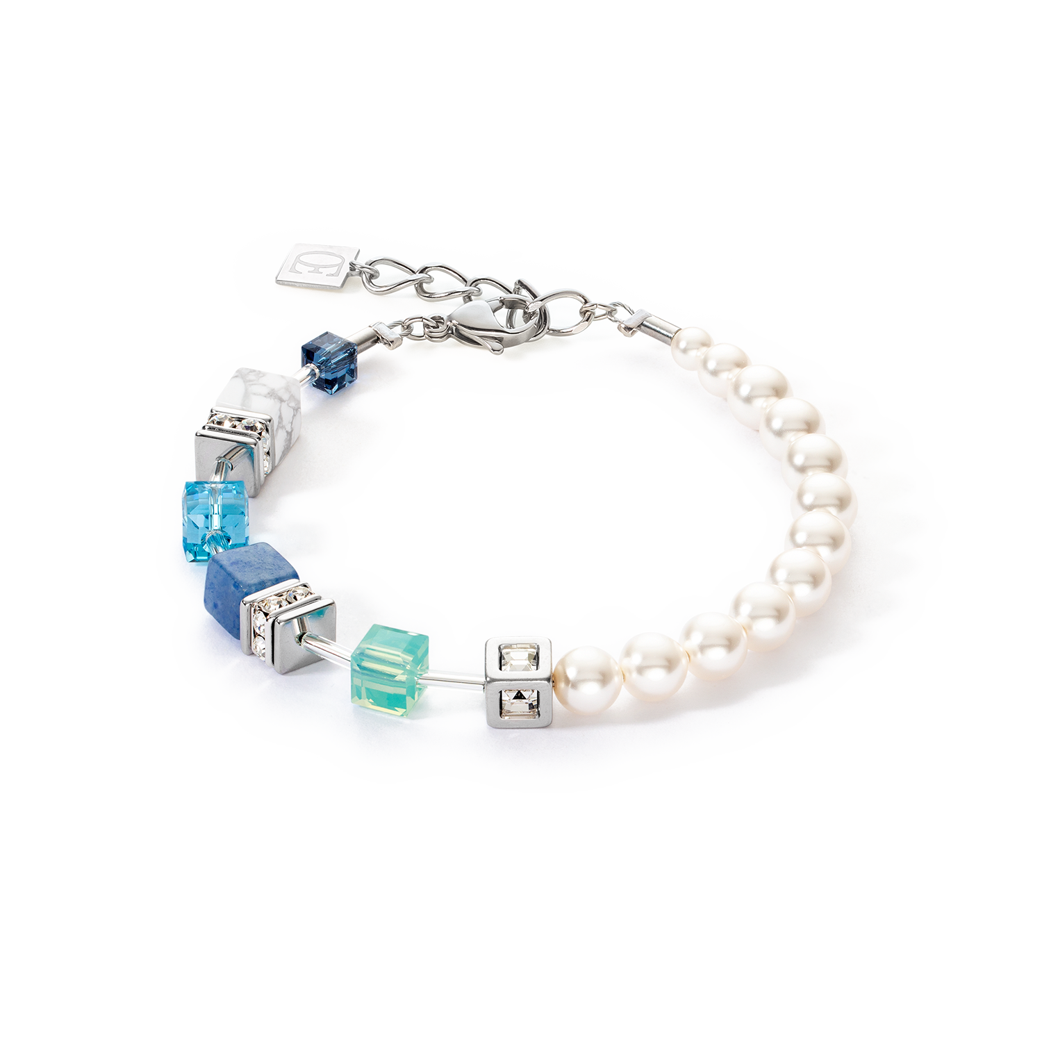 GeoCUBE® Precious Fusion Pearls bracelet aqua blue