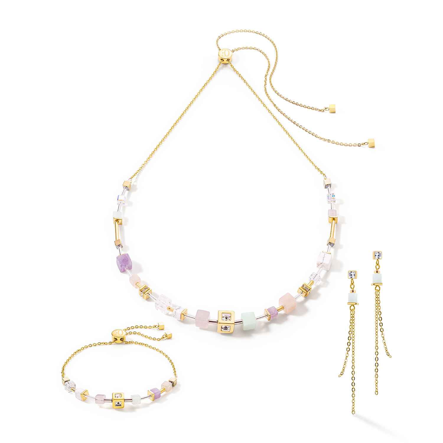 GeoCUBE® Precious & Slider Closure earrings gold multicolour pastel