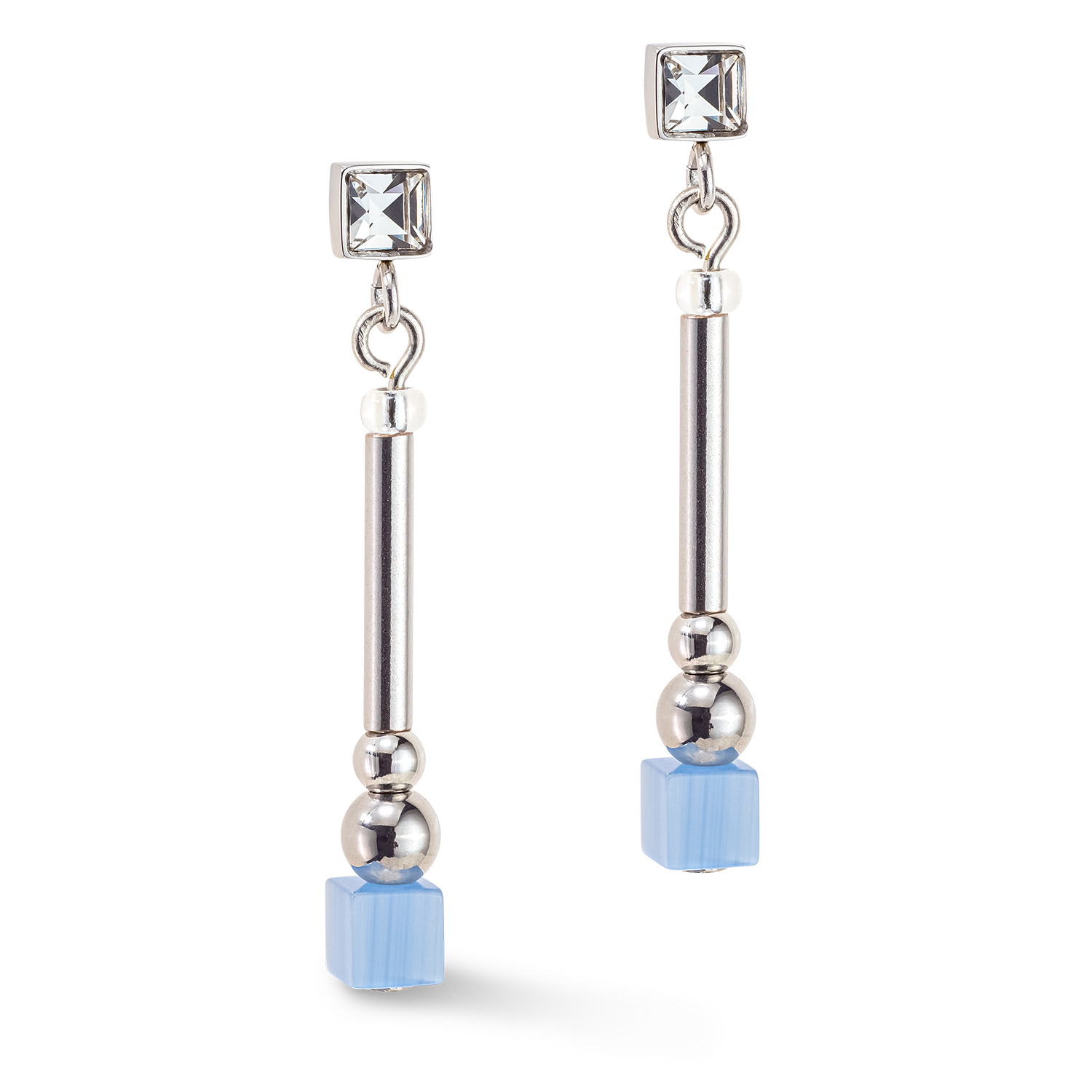 Brilliant Square Layer earrings silver light blue pink