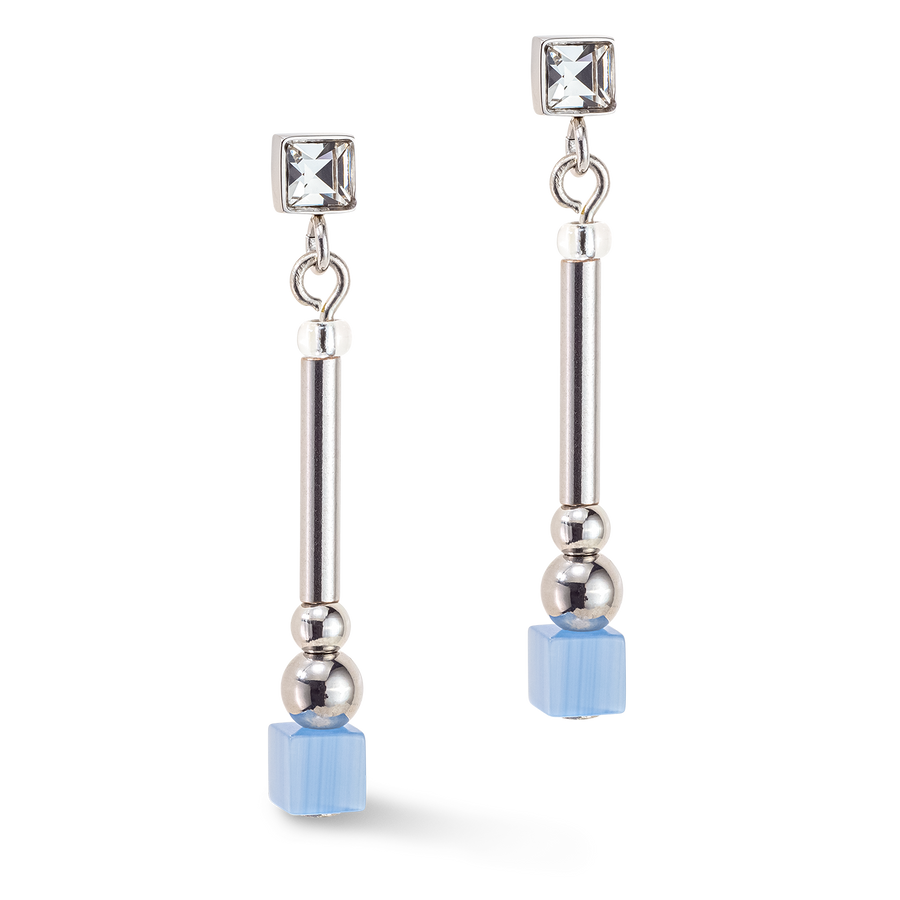Brilliant Square Layer earrings silver light blue pink