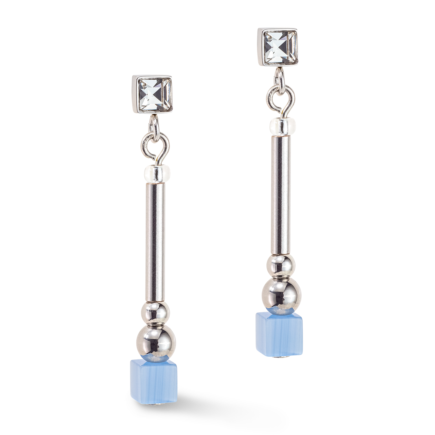 Brilliant Square Layer earrings silver light blue pink