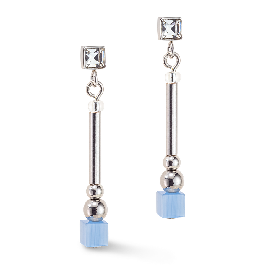Brilliant Square Layer earrings silver light blue pink