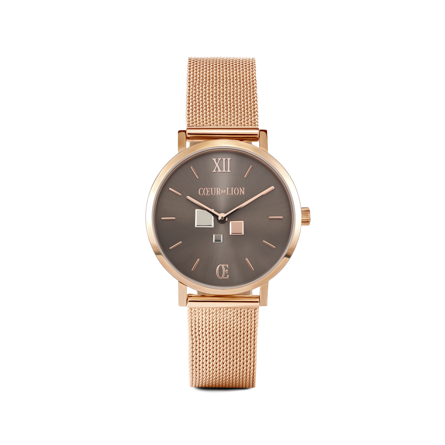 Watch Round Mocha Sunray Milanese Stainless Steel Rose Gold