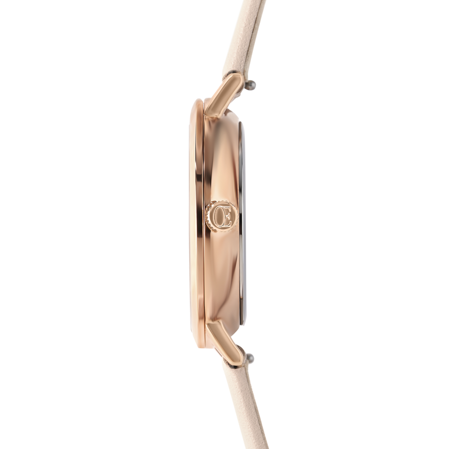 Watch Round Champagne Sunray Bracelet Leather Taupe