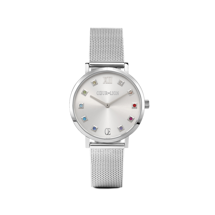 Watch Round Silver Sunray Milanese Stainless Steel
