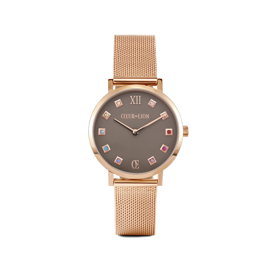 Watch Round Mocha Matt Milanese Stainless Steel Rose Gold