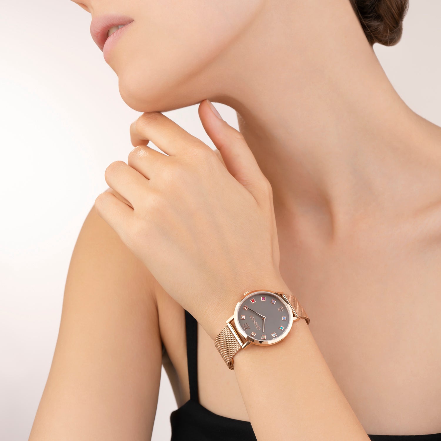 Watch Round Mocha Matt Milanese Stainless Steel Rose Gold
