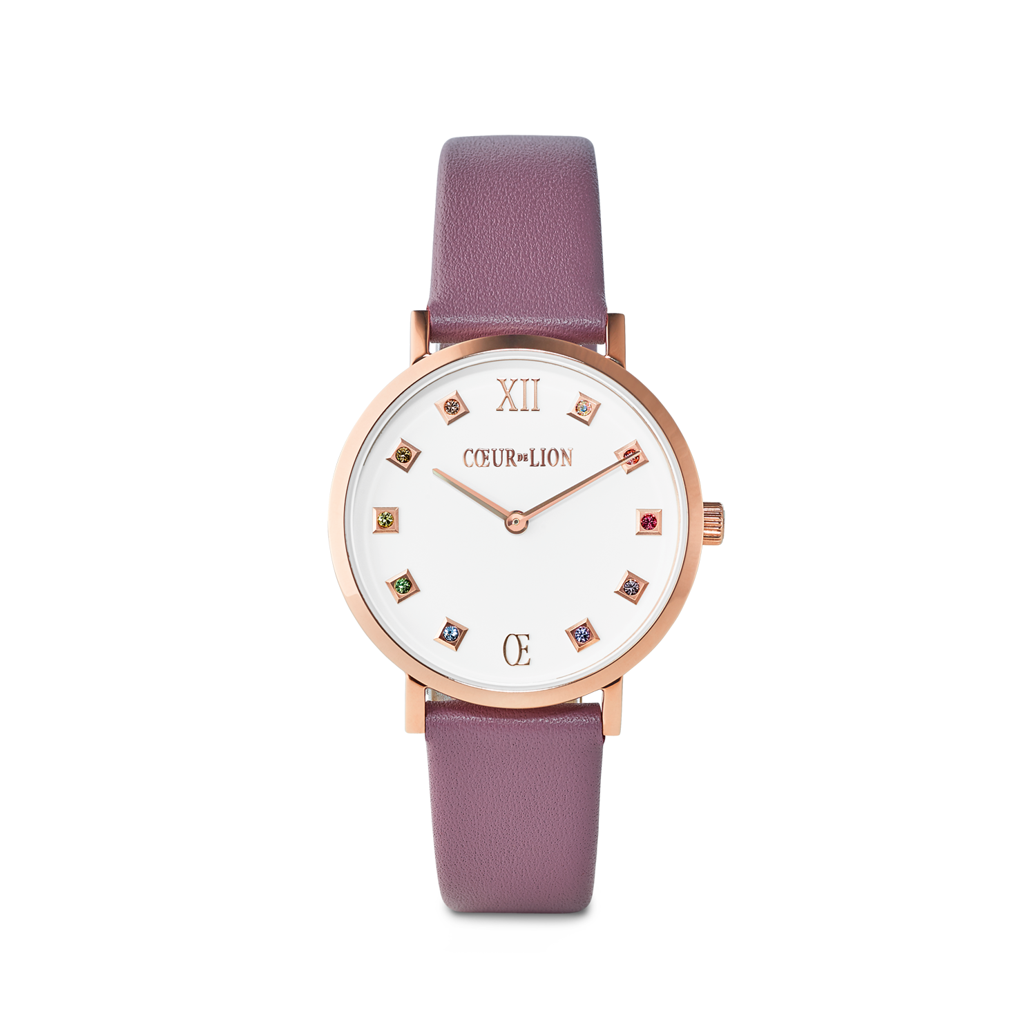 Watch Round Brilliant White Bracelet Leather Mauve