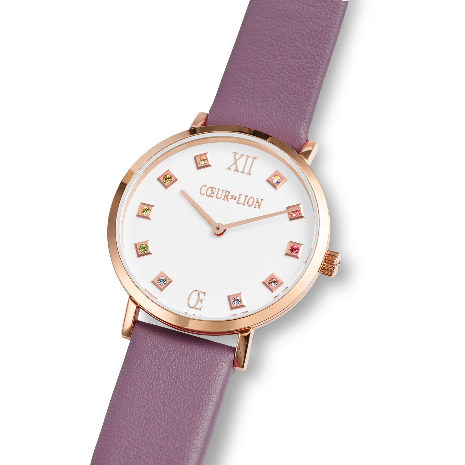 Watch Round Brilliant White Bracelet Leather Mauve