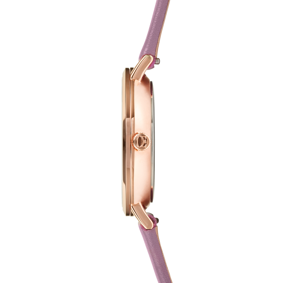 Watch Round Brilliant White Bracelet Leather Mauve