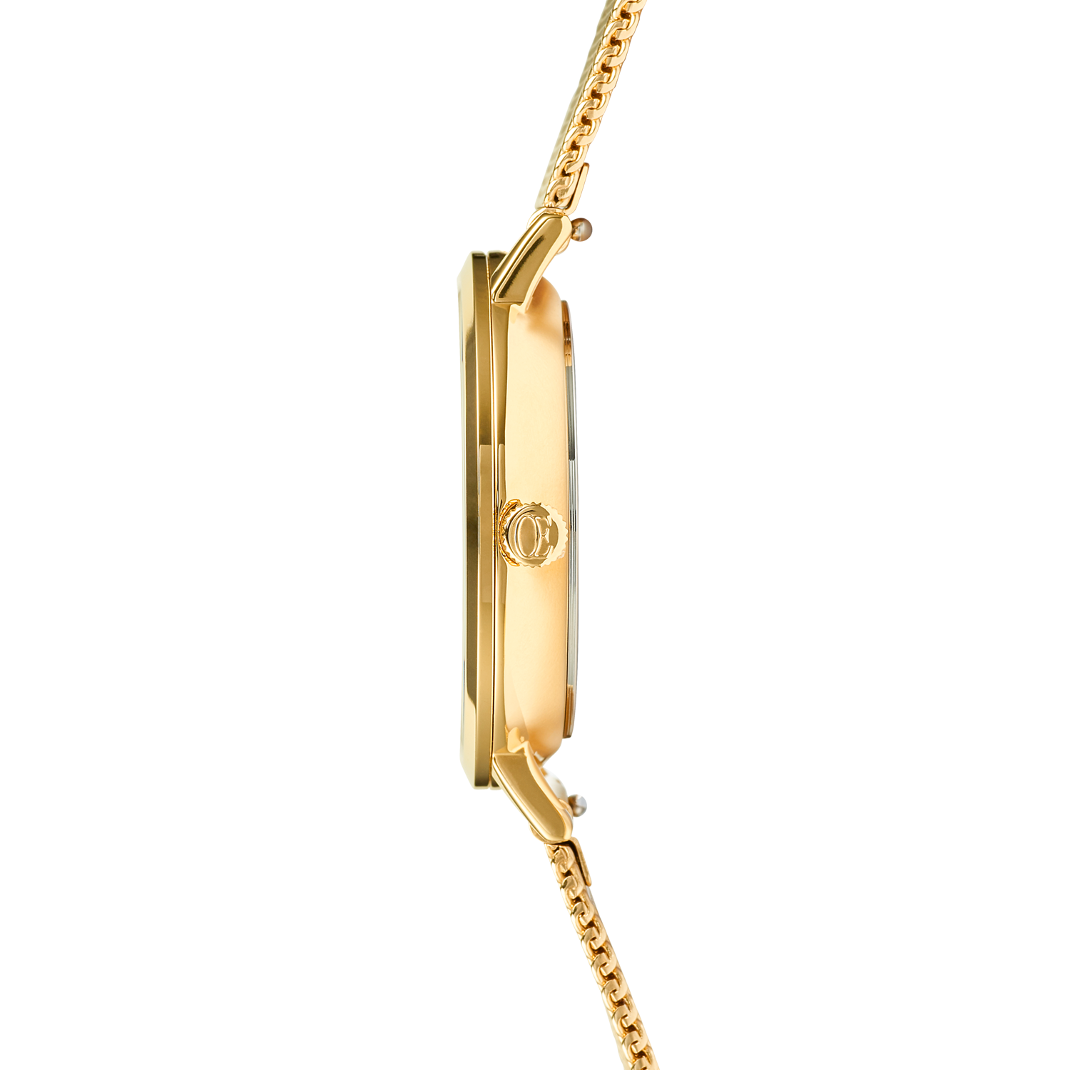 Watch Round Brilliant White Milanese Stainless Steel Gold