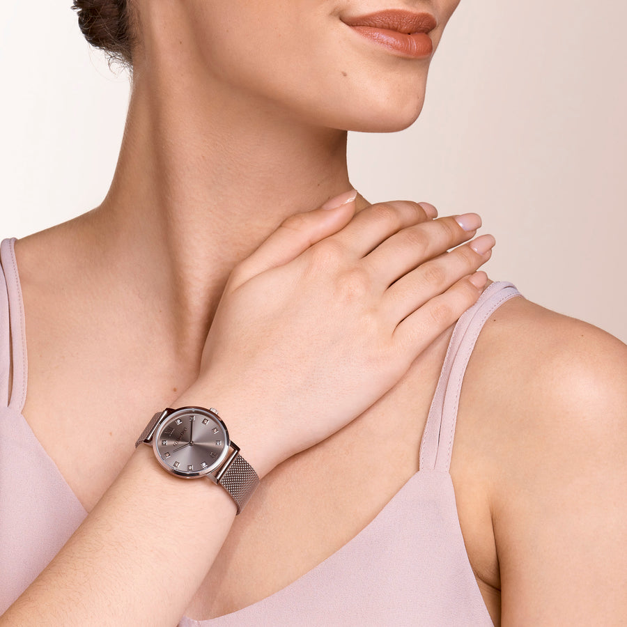 Watch Round Champagne Sunray Milanese Stainless Steel Champagne