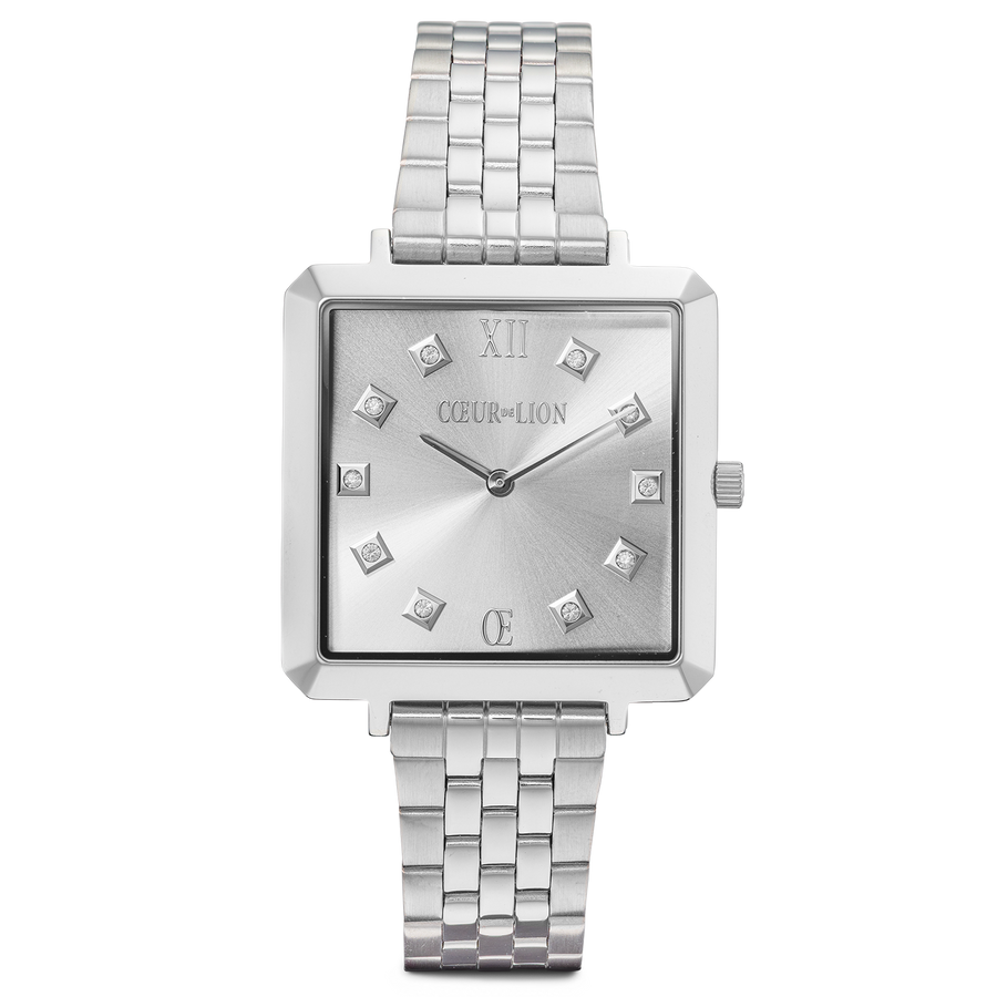 Watch Iconic Square Elegant Monochrome Silver Stainless Steel