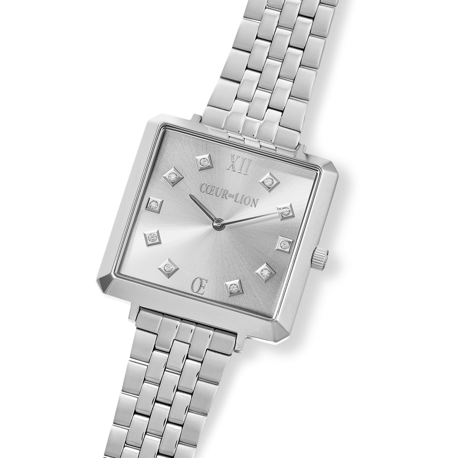 Watch Iconic Square Elegant Monochrome Silver Stainless Steel