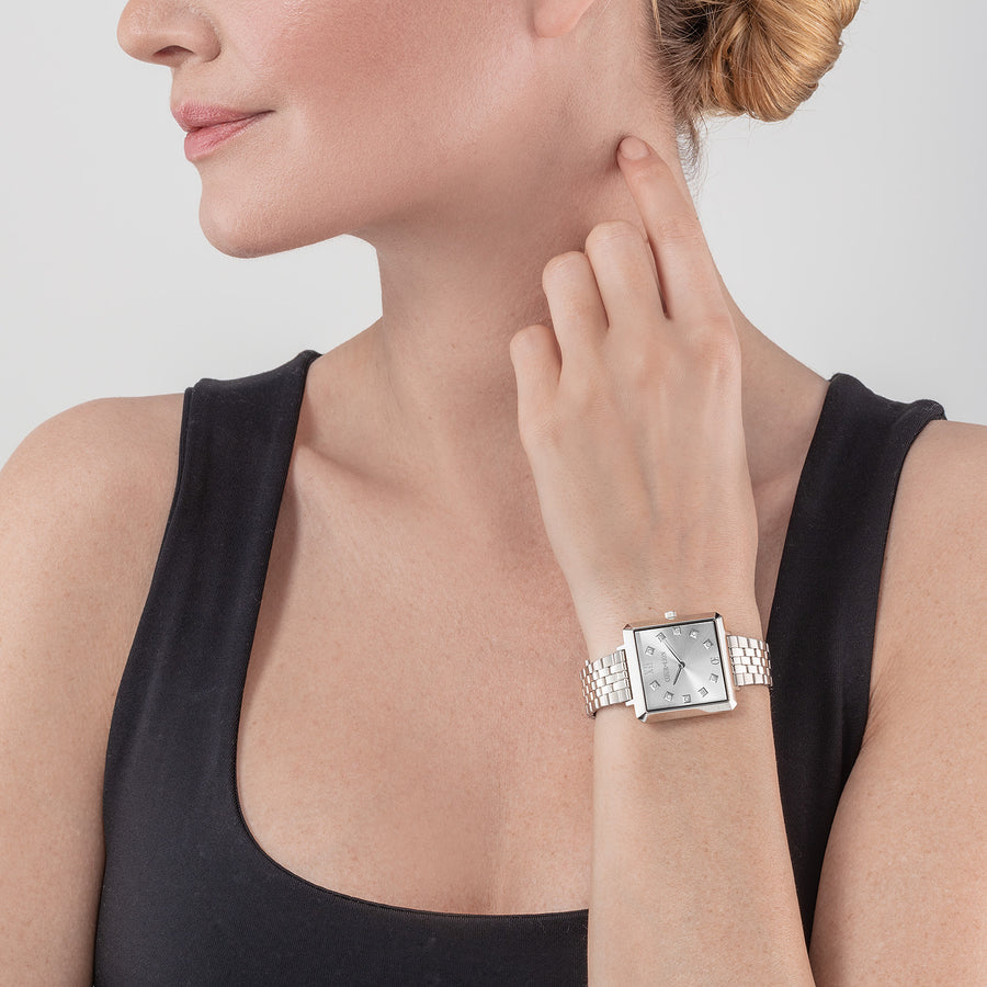 Watch Iconic Square Elegant Monochrome Silver Stainless Steel