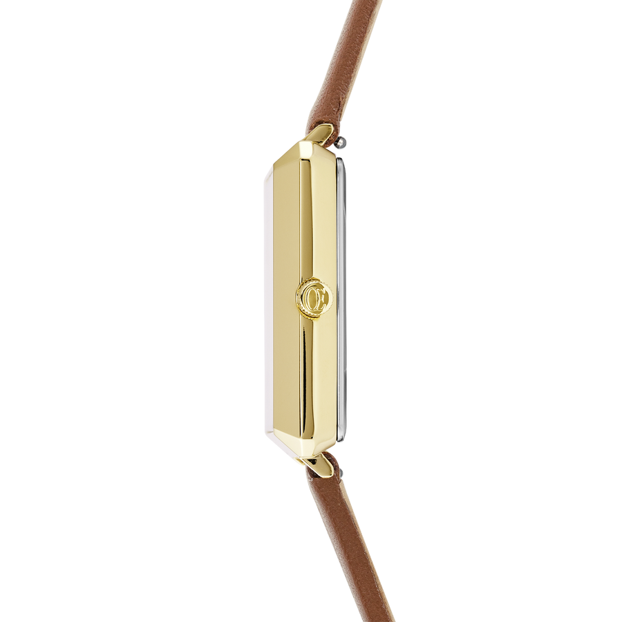 Watch Iconic Square Gold White Sunray Bracelet Leather Classy Brown