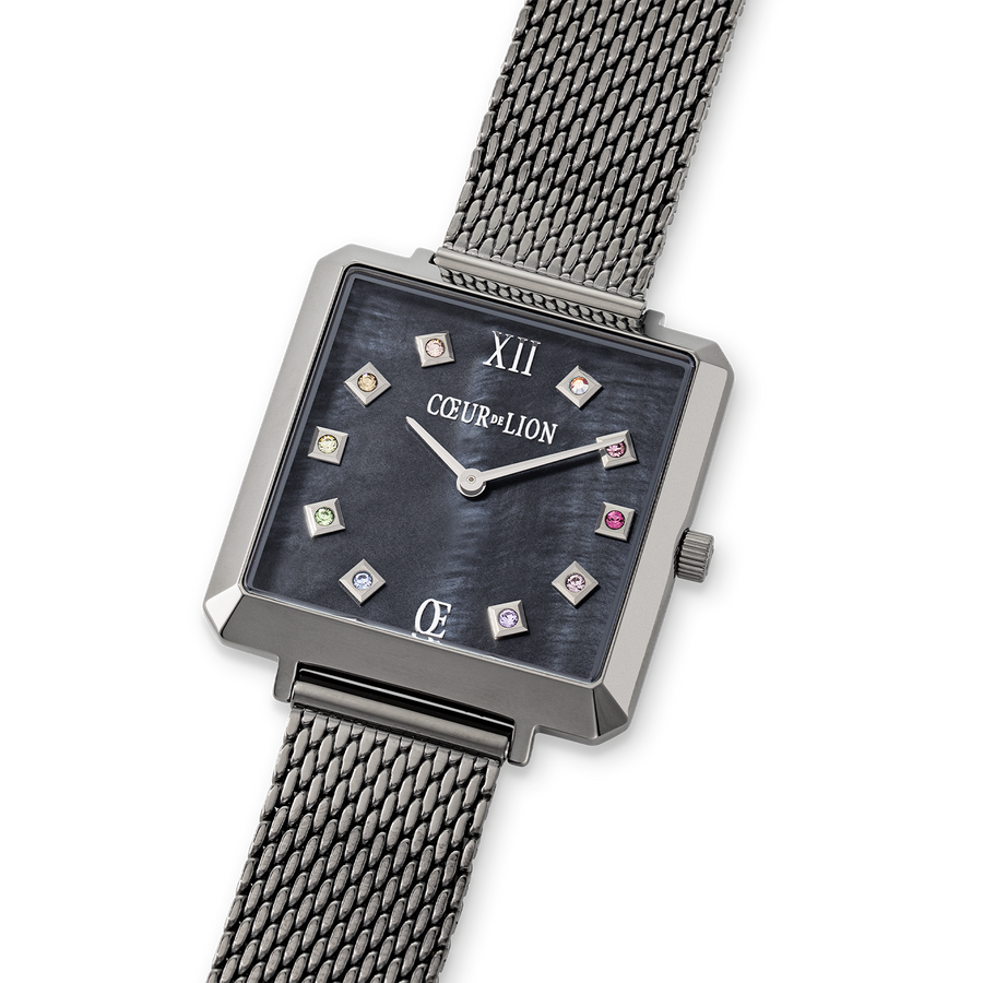 Watch Iconic Square Anthracite Mother-of-Pearl Milanese Stainless Steel Anthracite