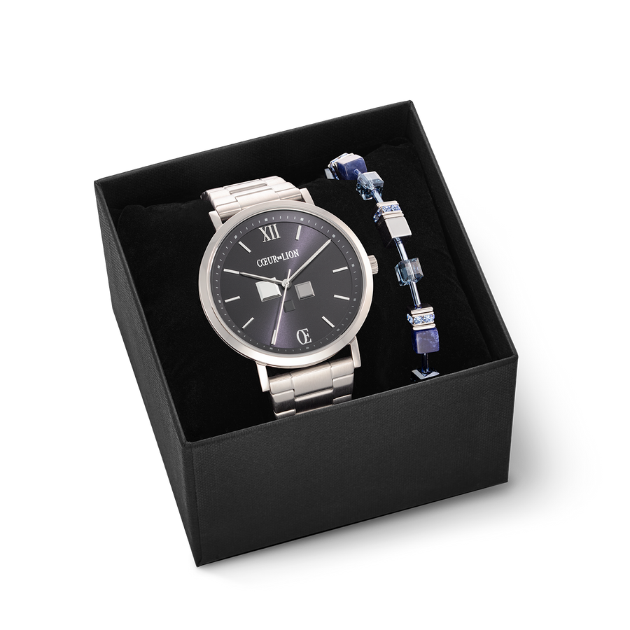 Round Statement Unisex Midnight Blue  & Bracelet GeoCUBE® Iconic Precious Blue