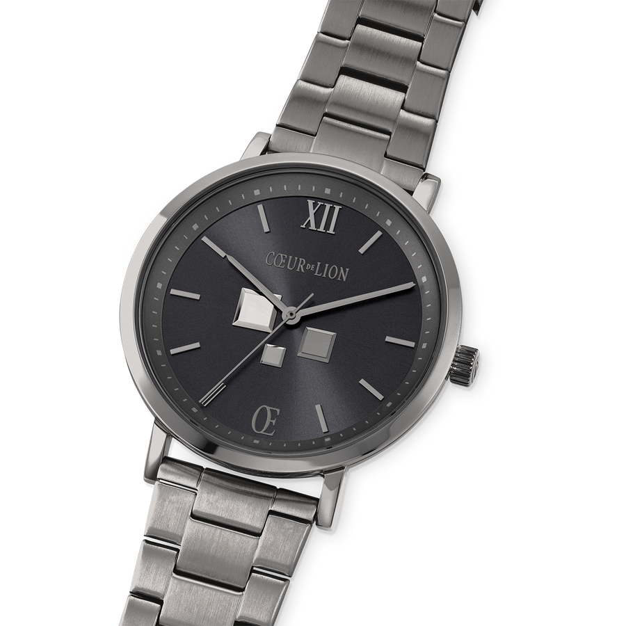 Watch Round Statement Unisex Anthracite Sunray Stainless Steel Light Gun Metal