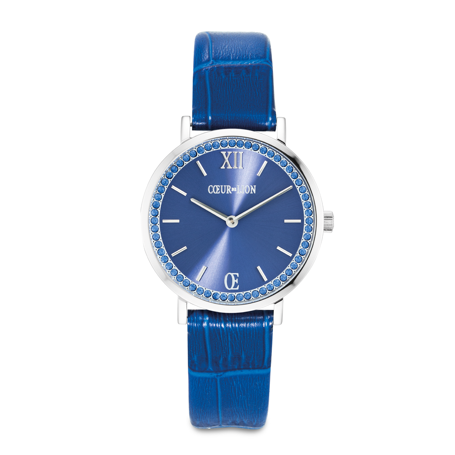 Watch Round Sparkling Sunray Bracelet Leather Royal Blue