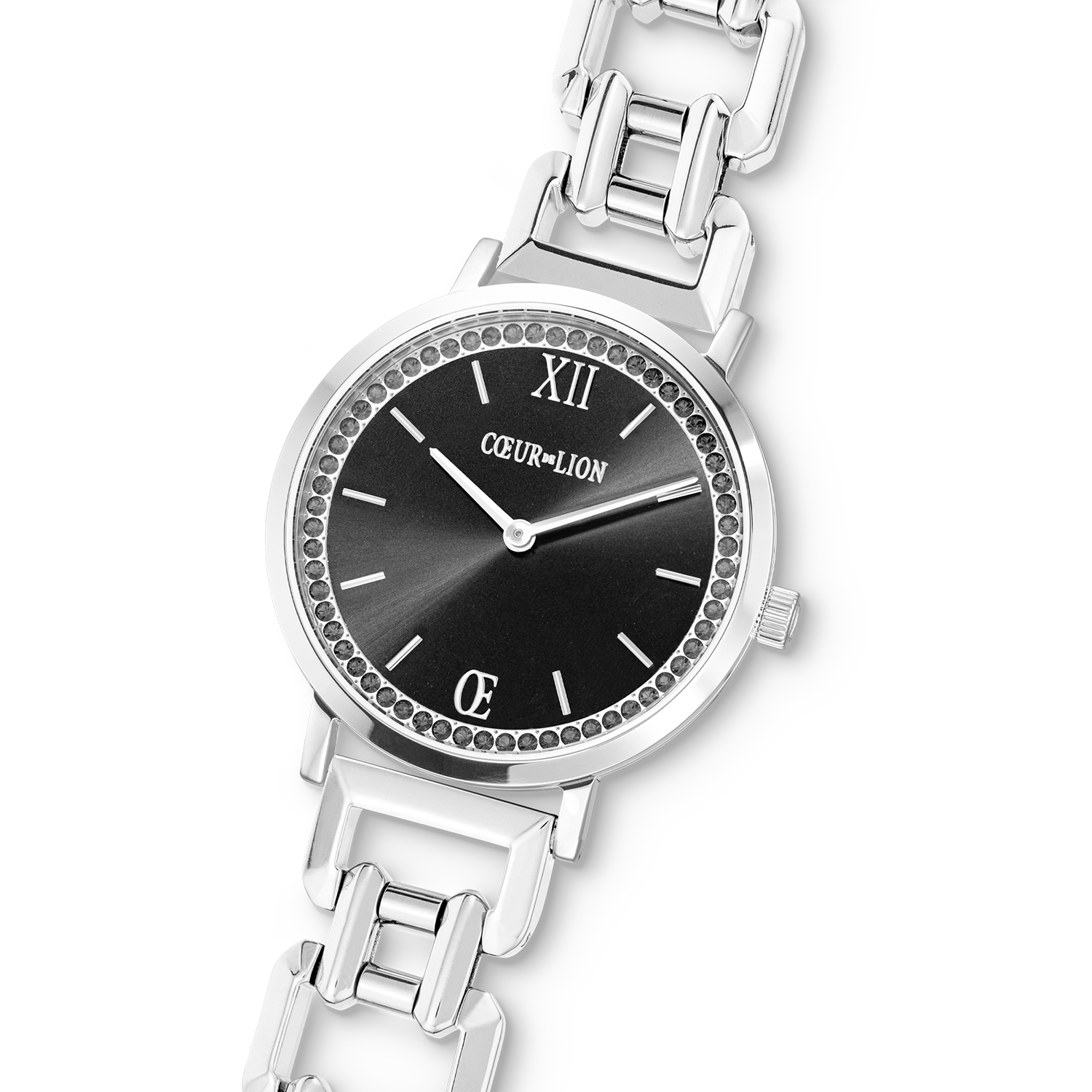 Watch Round Sparkling Mysterious Black Statement silver