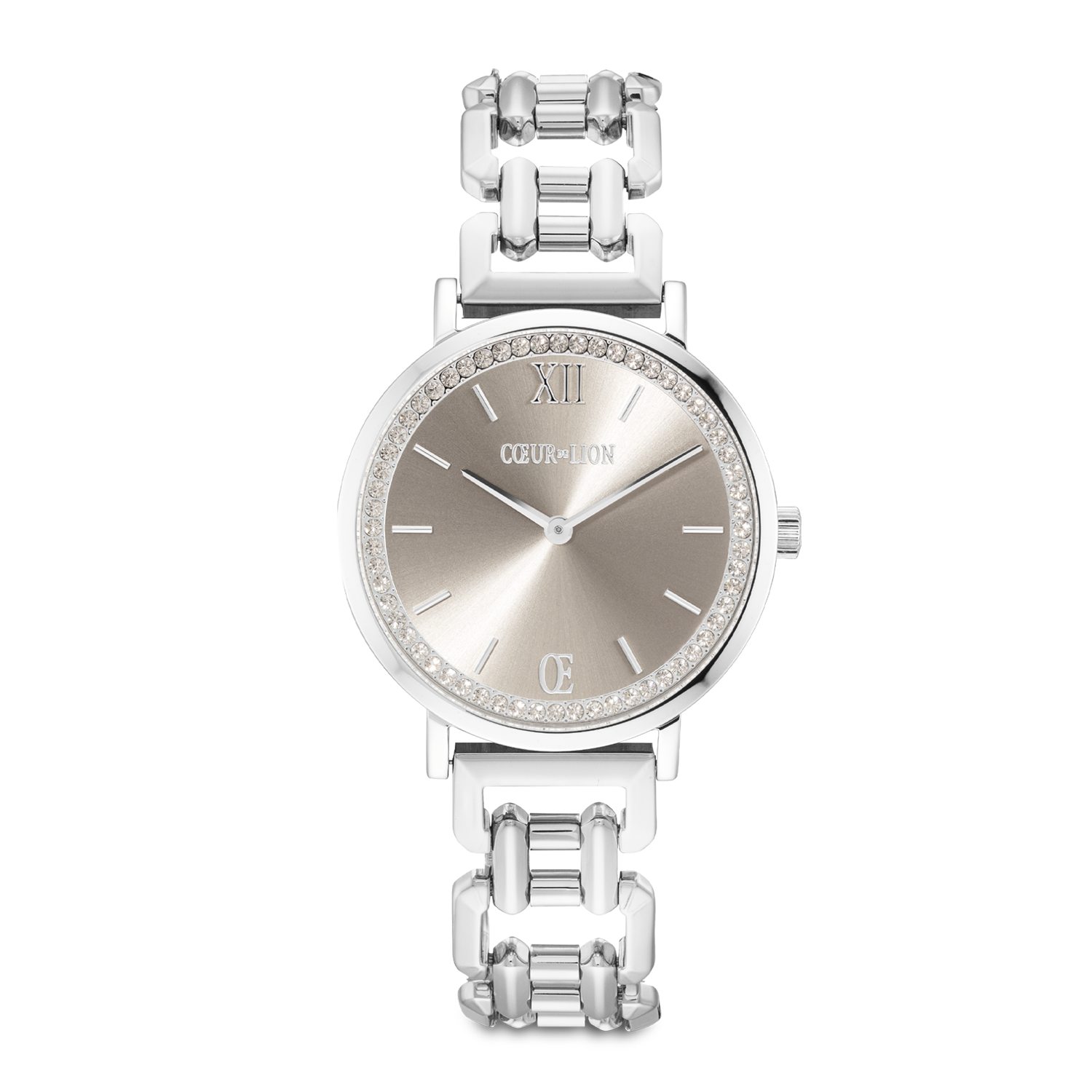 Watch Round Sparkling Graceful Greige Statement Silver