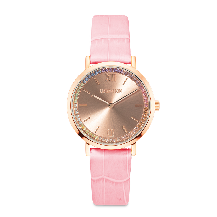 Gift Set Watch Round Pastel Lovers Pink & GeoCUBE® Iconic Bracelet Aqua-Apricot