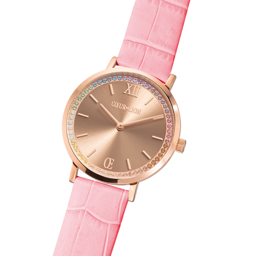 Watch Round Pastel Lovers Rose Gold Bracelet Leather Pink