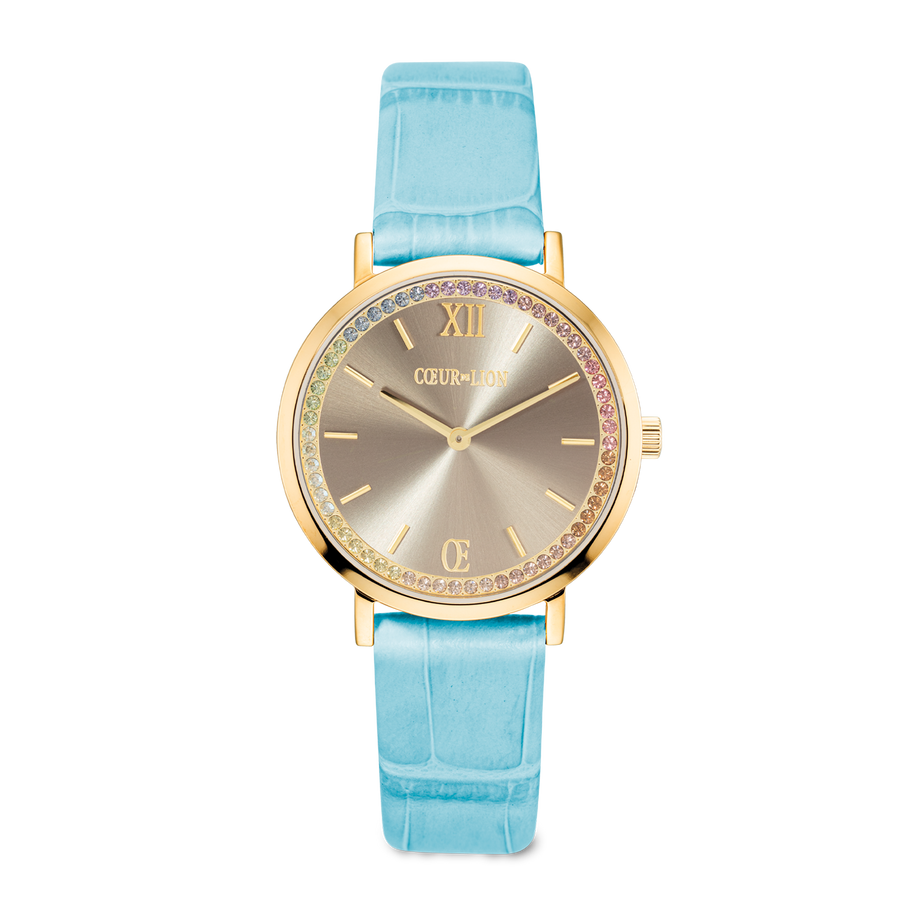 Watch Round Pastel Lovers Gold Bracelet Leather Blue