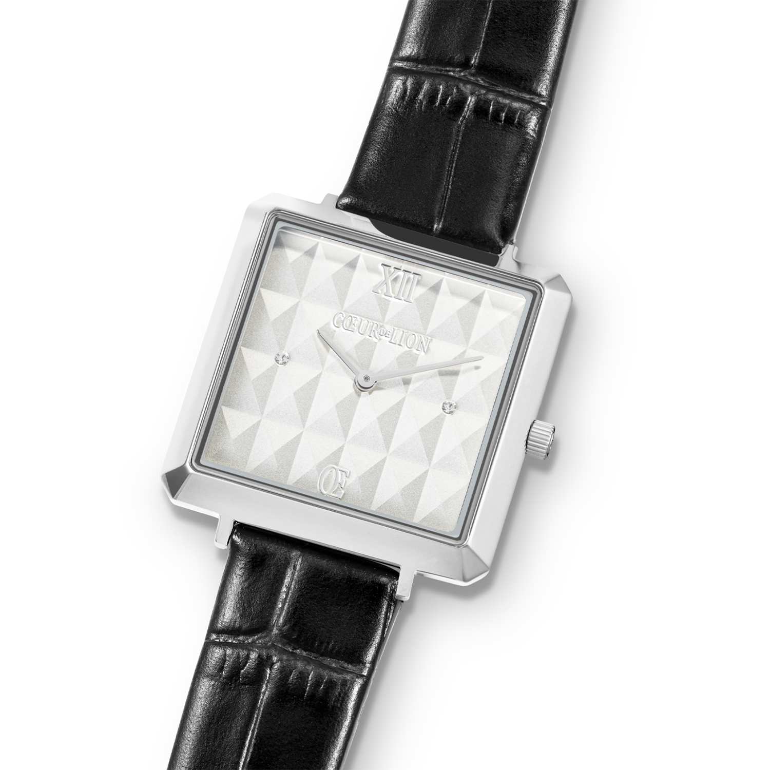 Watch Iconic Cube Spikes Silver Bracelet Leather Black