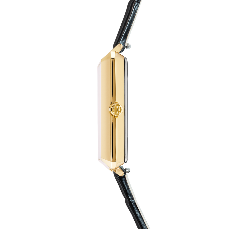 Watch Iconic Cube Spikes Gold Bracelet Leather Black