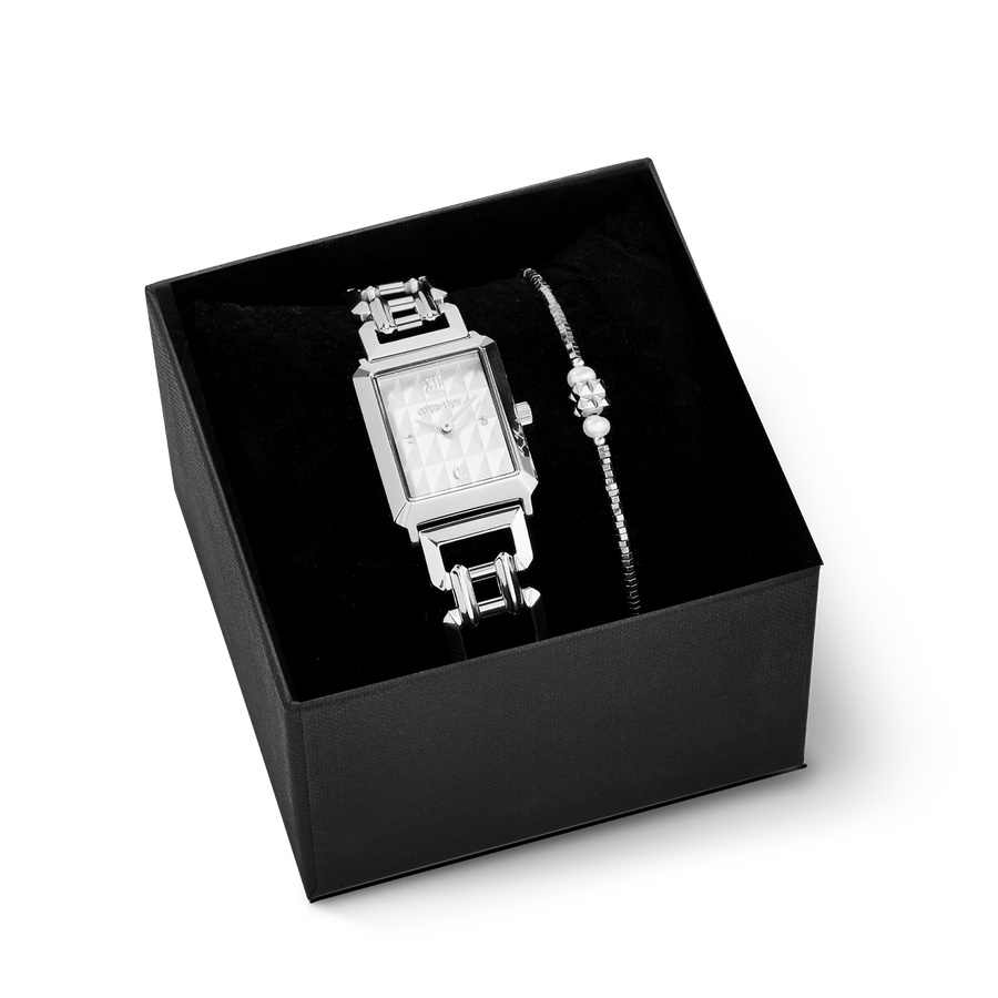 Gift Set Watch Iconic Spikes Silver & bracelet Edge & Grace anthracite-silver