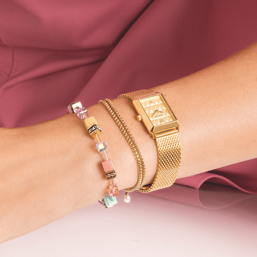 Gift Set Watch Iconic Spikes Gold Milanaise & Bracelet Cube Princess Fusion Blossom Gold