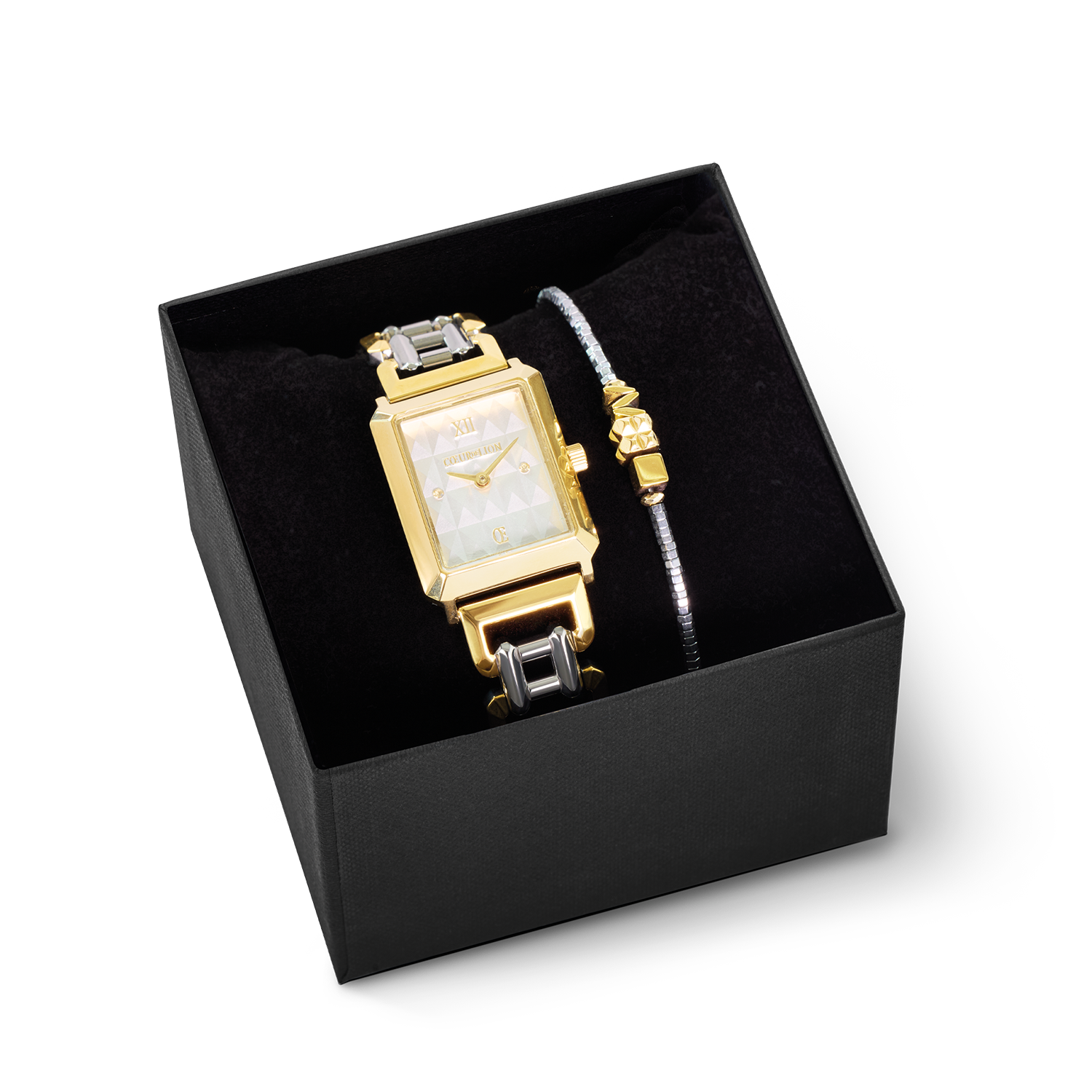 Gift Set Iconic Spikes Statement Watch Silver Bicolor & Cube Trio Bracelet Gold-Silver