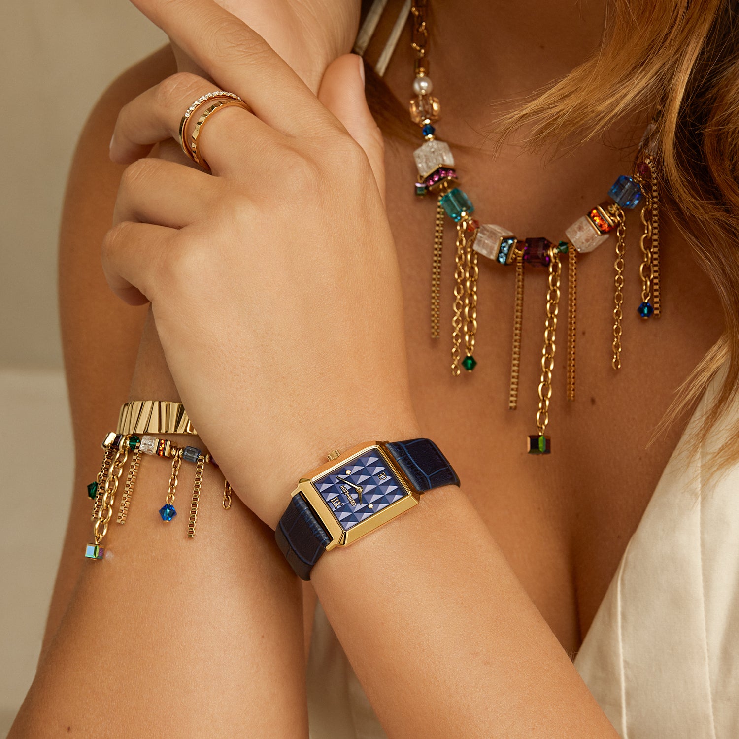Watch Iconic Spikes Bracelet Leather Midnight Blue Gold