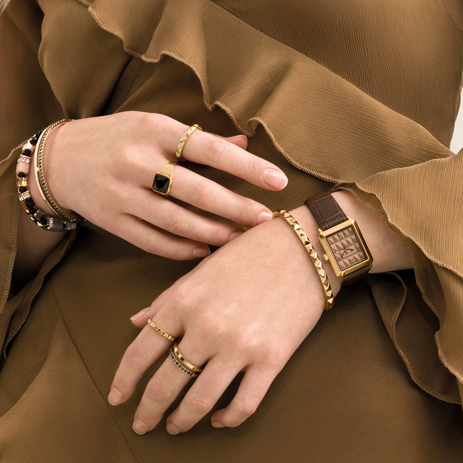 Watch Iconic Spikes bracelet Leather Mocha Mousse gold