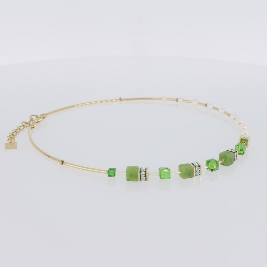 Necklace GeoCUBE® Fusion Precious Pearl Mix gold-green