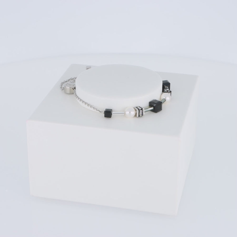 Bracelet Mysterious Cubes & Pearls silver-black