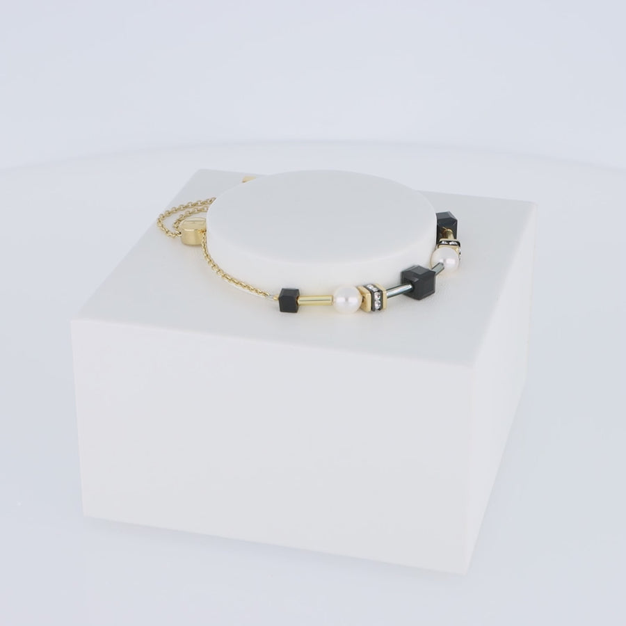 Bracelet Mysterious Cubes & Pearls gold-black