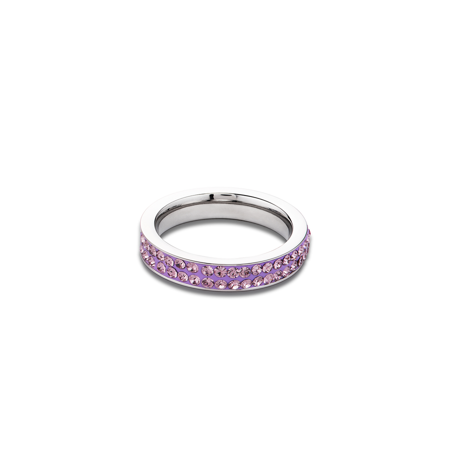 Ring stainless steel & crystals pavé light amethyst