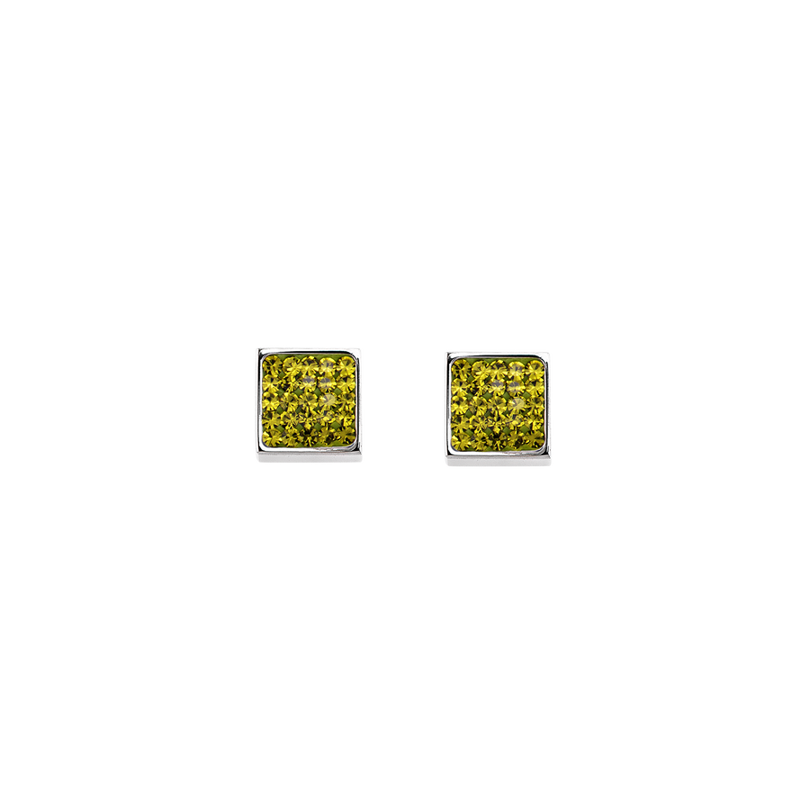 Earrings stainless steel & crystals pavé olive