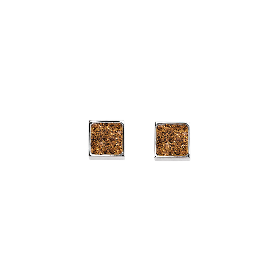 Earrings stainless steel & crystals pavé light brown