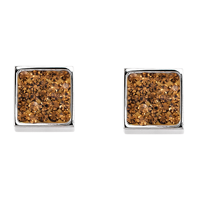 Earrings stainless steel & crystals pavé light brown