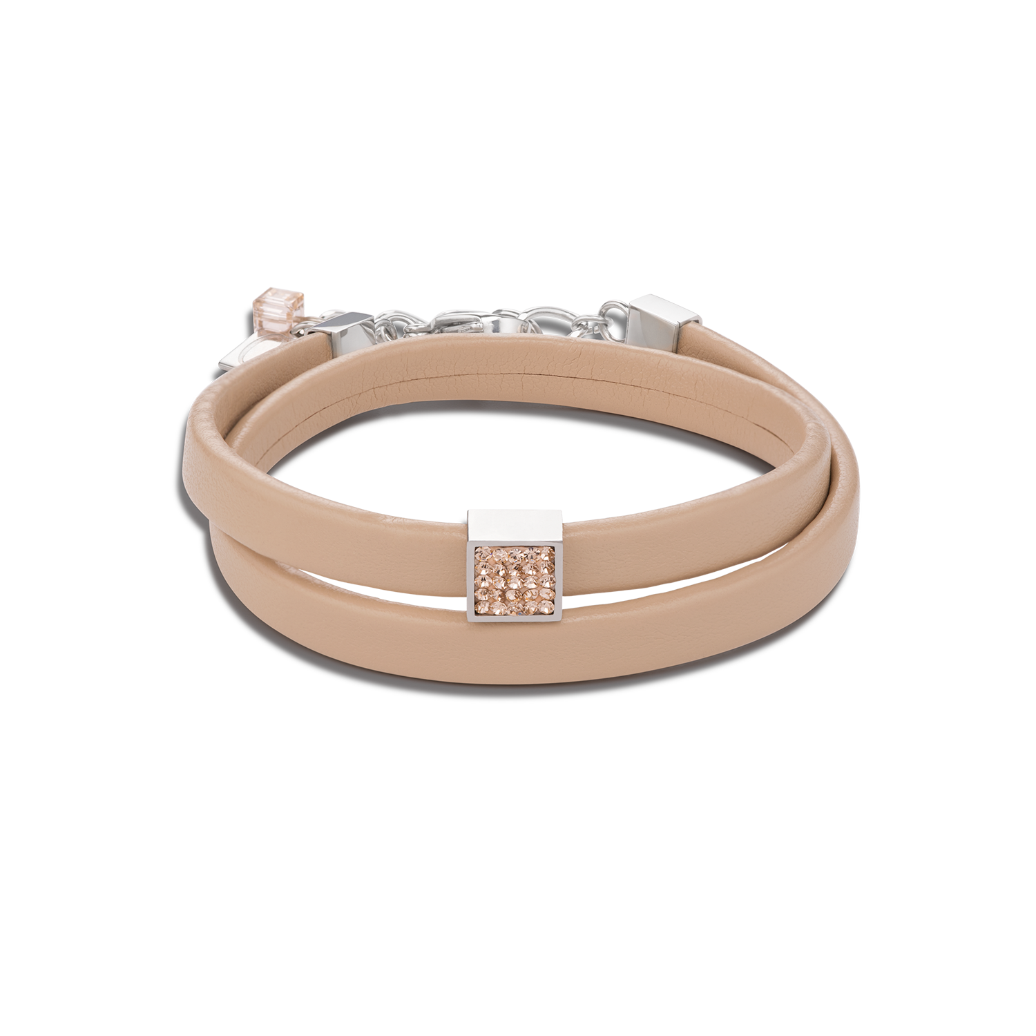 Bracelet leather & crystals pavé peach
