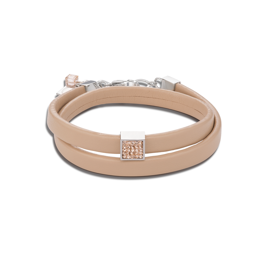 Bracelet leather & crystals pavé peach