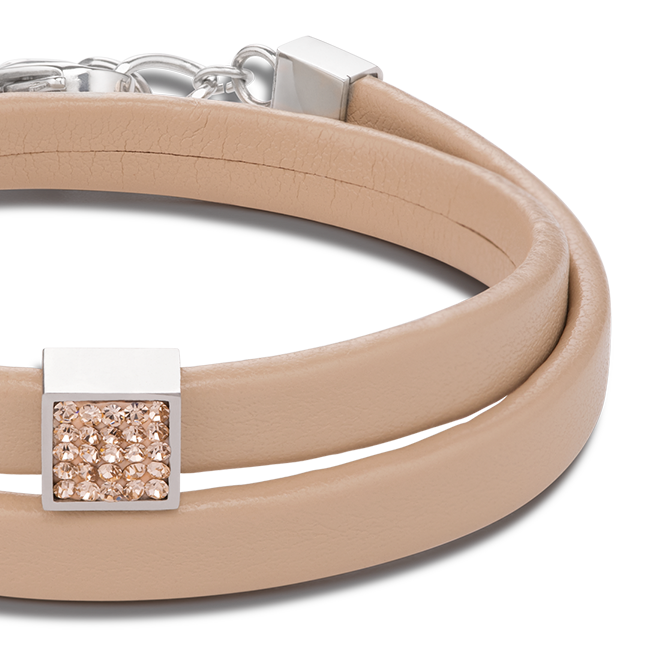 Bracelet leather & crystals pavé peach