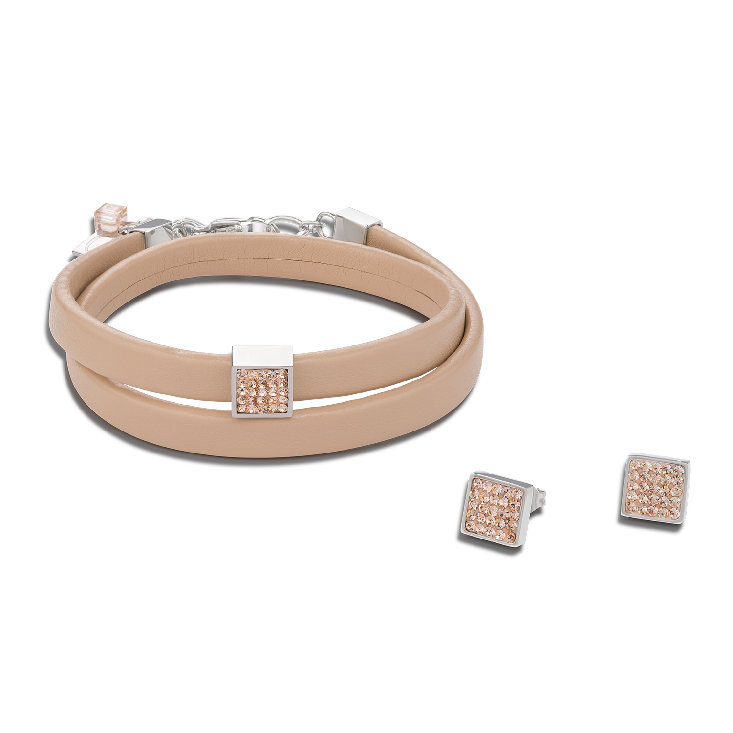 Bracelet leather & crystals pavé peach
