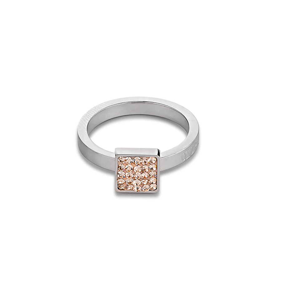Ring stainless steel & crystals pavé peach